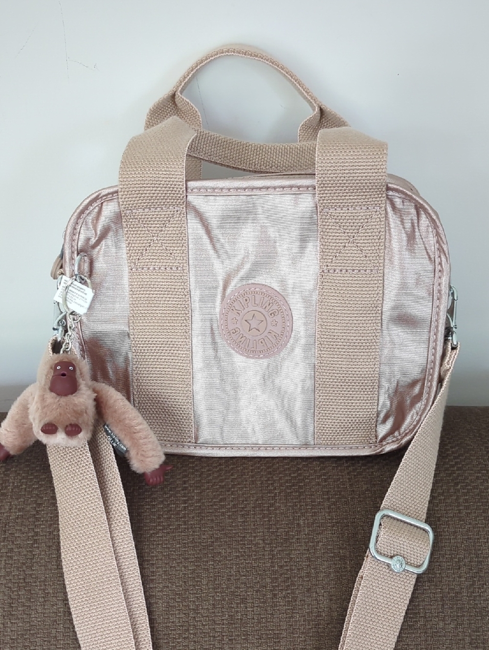 Kipling Metallic Blush Nadale Crossbody With Monkey